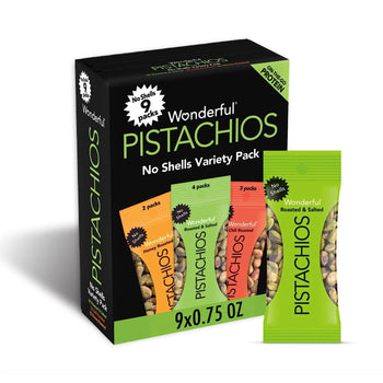 Wonderful Pistachios, No Shells Variety Pack Nuts, 0.75 Ounce Bags (Pack of 9)