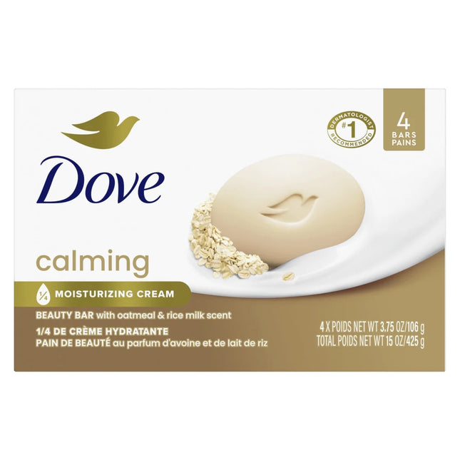 Dove Beauty Bar Women'S Bath Soap Calming Oatmeal & Rice Milk, 3.75 Oz 4 Bars