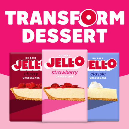 Jell-O No Bake Strawberry Cheesecake Dessert Kit with Strawberry Topping, Filling Mix and Crust Mix, 19.6 Oz Box