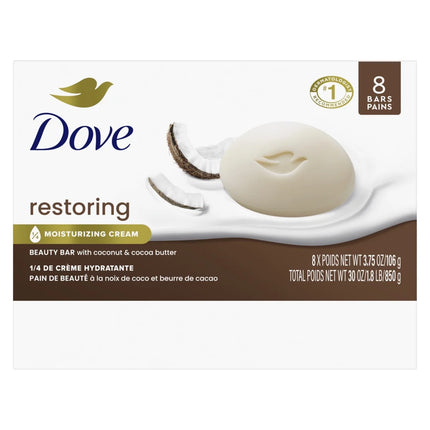 Dove Beauty Bar Women'S Bath Soap Restoring Coconut & Cocoa Butter, 3.75 Oz 8 Bars