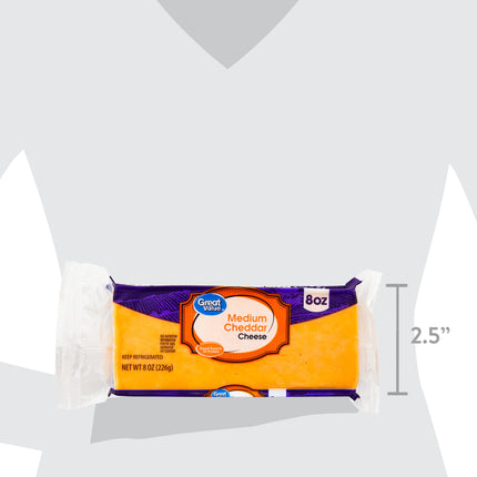 Great Value Medium Cheddar Block Cheese, 8 Oz Chunk