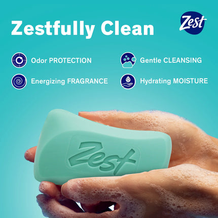 Zest Deodorant Bar Soap, Hydrating Moisture for All Skin Types, Aqua, 4 Oz, 8 Bars