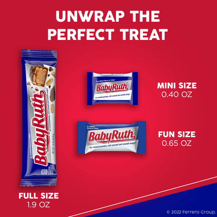 Baby Ruth, Chocolatey, Peanut, Caramel, Nougat, Fun Size Candy Bars, 10.2 Oz