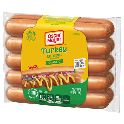 Oscar Mayer Turkey Franks Hot Dogs, Refrigerated, 16 Oz, 10 Count
