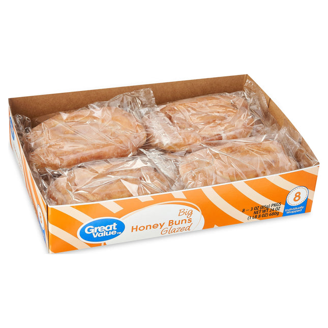 Great Value Big Glazed Honey Buns, 24 Oz, 8 Count
