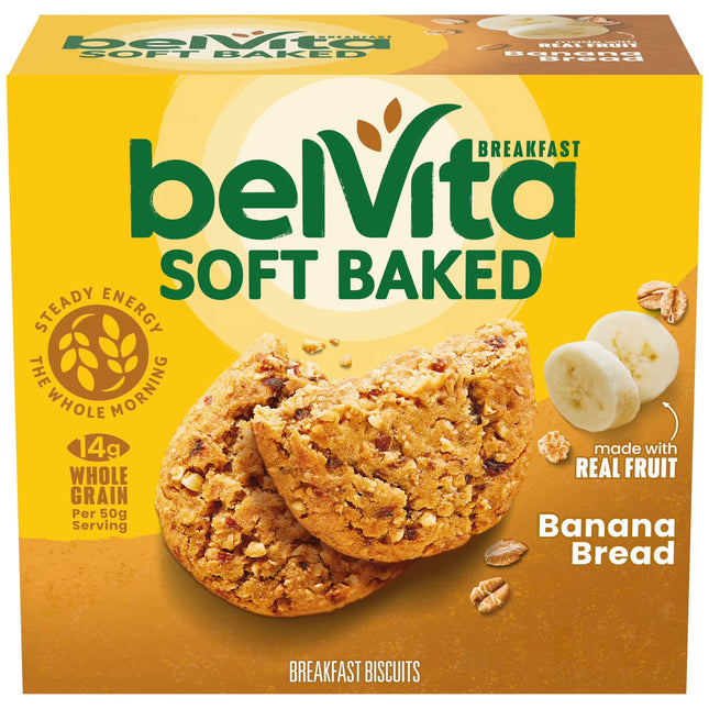 Belvita Soft Baked Breakfast Bars, Banana Bread, 5 Packs (1 Biscuit per Pack)