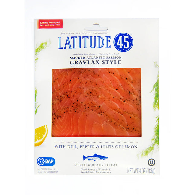 Latitude 45 Cold Smoked Gravlax Style Atlantic Salmon, 4 Oz