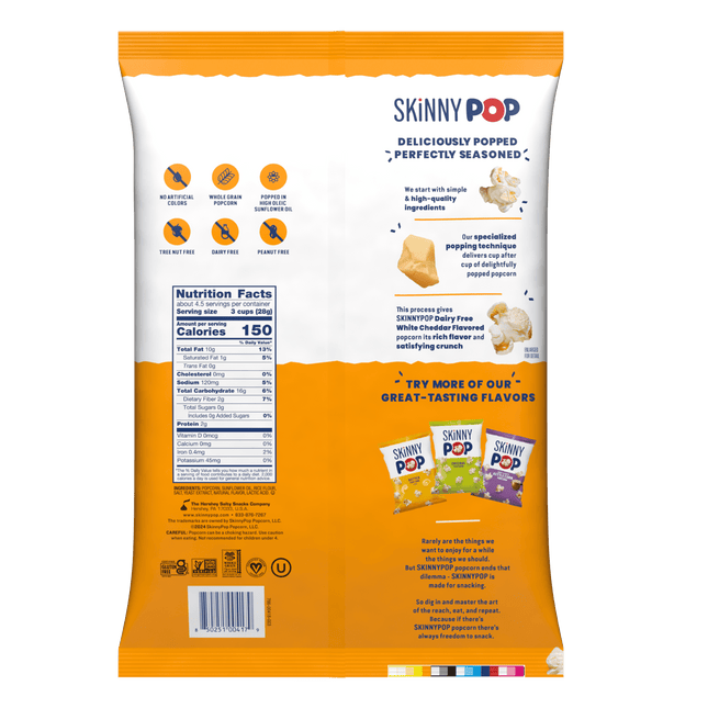 Skinnypop Popcorn Skinny Pop, White Cheddar, 4.4 Oz