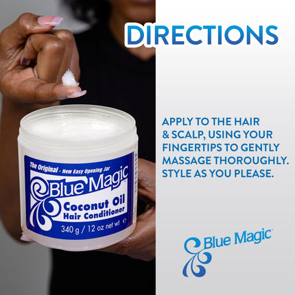 Blue Magic Coconut Oil Conditioner, 12 Oz., Dry Hair Type, Repair Split Ends, Moisturizing, Jar