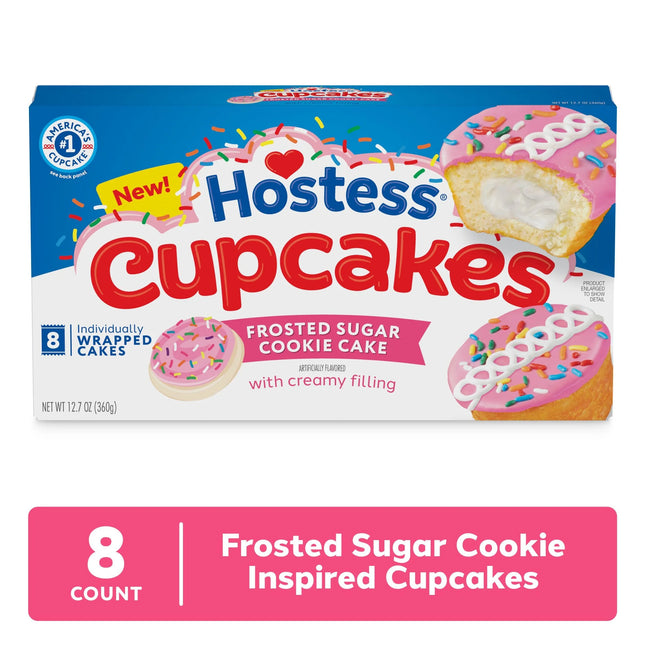 Hostess Cupcakes, Frosted Sugar Cookie Artificially Flavored Snack Cakes, 12.7 Oz. Box (8 Ct., Individually Wrapped)