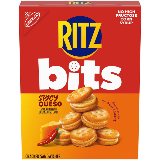 RITZ Bits Spicy Queso Cheese Sandwich Crackers, Snacks for Kids and Adults, Lunch Snacks, 8.8 Oz