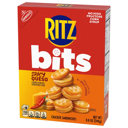 RITZ Bits Spicy Queso Cheese Sandwich Crackers, Snacks for Kids and Adults, Lunch Snacks, 8.8 Oz