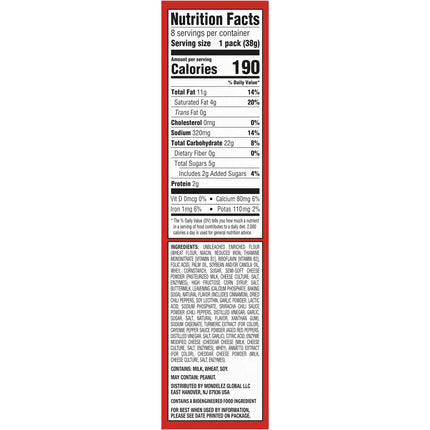 RITZ Spicy Cheddar Cheese Sandwich Crackers, Lunch Snacks, 8 Snack Packs (6 Crackers per Pack)