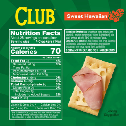 Club Sweet Hawaiian Crackers, Lunch Snacks, 13.7 Oz
