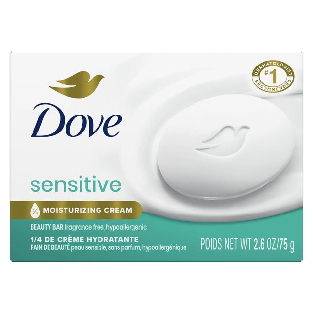 Dove Beauty Bar Soap for Women Sensitive Skin Fragrance Free and Hypoallergenic, 2.6 Oz