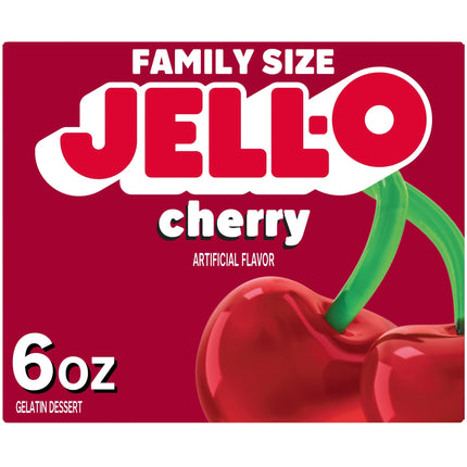 Jell-O Cherry Gelatin Dessert Mix, Family Size, 6 Oz Box