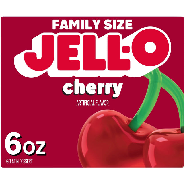 Jell-O Cherry Gelatin Dessert Mix, Family Size, 6 Oz Box