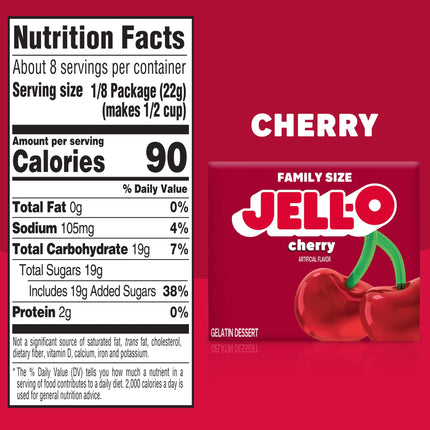 Jell-O Cherry Gelatin Dessert Mix, Family Size, 6 Oz Box