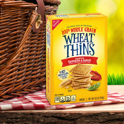 Wheat Thins Sundried Tomato & Basil Snacks, Whole Grain Wheat Crackers, Snack Crackers, 8.5 Oz