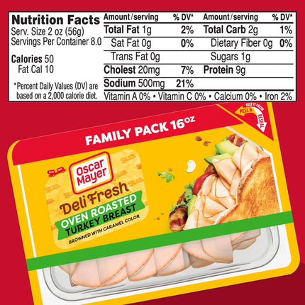 Oscar Mayer Deli Fresh Oven Roasted Sliced Turkey Breast Deli Lunch Meat Family Size, 16 Oz Package