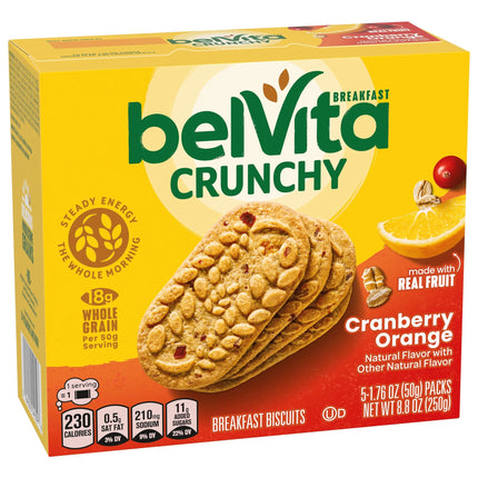 Belvita Breakfast Bars Biscuits, Cranberry Orange, 5 Packs (4 Biscuits per Pack)