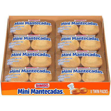 Bimbo Mini Mantecadas Vanilla Muffins, 8 Twin Packs, Mini Muffins, 17.64 Oz Tray