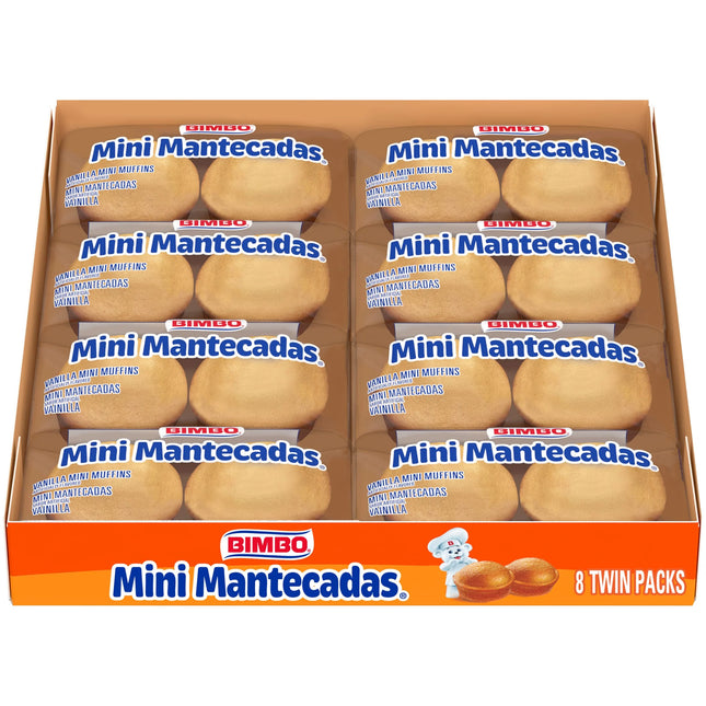 Bimbo Mini Mantecadas Vanilla Muffins, 8 Twin Packs, Mini Muffins, 17.64 Oz Tray