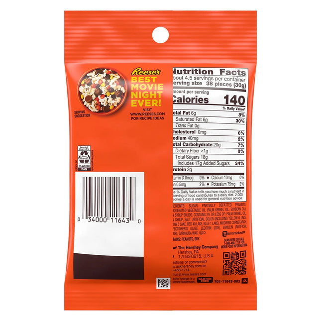 REESE'S PIECES Peanut Butter in a Crunchy Shell Candy Bag, 4.8 Oz