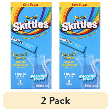 Skittles Zero Sugar Gallons-To-Go Powdered Drink Mix, Tropical Punch, 8 Count Gallon Pitcher Packets