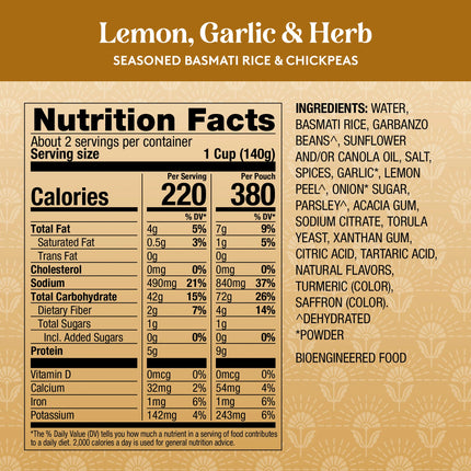 Authentic Royal Ready-To-Heat Lemon Garlic Herb Long Grain Basmati Rice, 8.5 Oz Microwavable Pouch