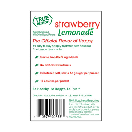 True Lemon Strawberry Lemonade Drink Mix Powder, No Artificial Sweeteners, 1.06 Oz., 10 Count Box