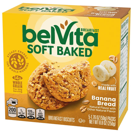 Belvita Soft Baked Breakfast Bars, Banana Bread, 5 Packs (1 Biscuit per Pack)