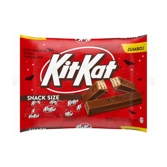 Kit Kat Milk Chocolate Wafer Snack Size Halloween Candy, Jumbo Bag 20.1 Oz