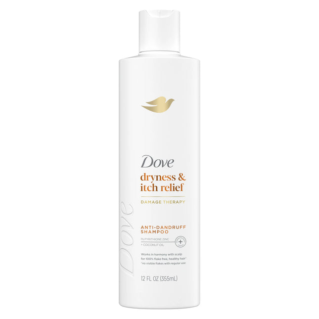 Dove Damage Therapy Derma Anti-Dandruff Shampoo for Flaky Scalp Dryness + Itch with Pyrithione Zinc & Coconut Oil, 12 Oz