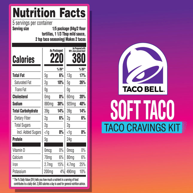 Taco Bell Soft Taco Cravings Kit with 10 Soft Tortillas, Mild Sauce & Seasoning, 14.8 Oz Box, Shelf-Stable, Contains: Wheat