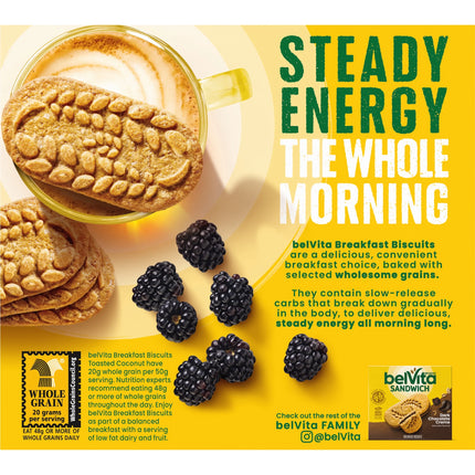 Belvita Breakfast Bars Biscuits, Toasted Coconut, 5 Packs (4 Biscuits per Pack)