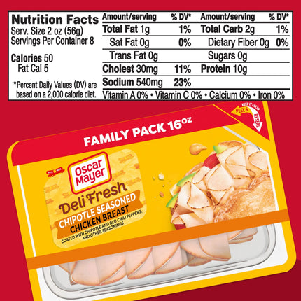 Oscar Mayer Deli Fresh Chipotle Seasoned Sliced Chicken Breast Deli Lunch Meat, 16 Oz Package