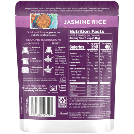 Carolina Ready-To-Heat White Jasmine Rice, Gluten Free, 8.8 Oz Bag