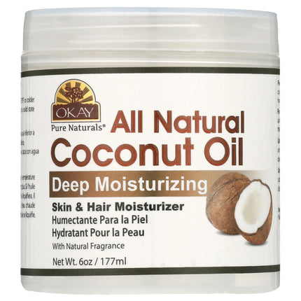 Okay Pure Naturals Pure Coconut Oil with Vitamin E Natural Skin Moisturizer and anti Dandruff Formula, 6 Oz