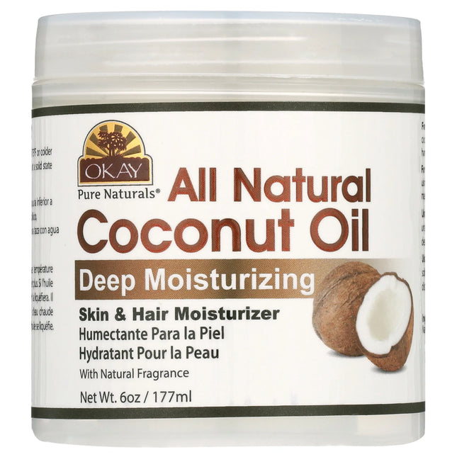 Okay Pure Naturals Pure Coconut Oil with Vitamin E Natural Skin Moisturizer and anti Dandruff Formula, 6 Oz
