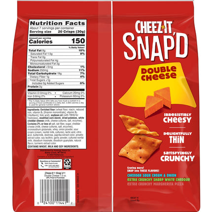 Cheez-It Snap'D Double Cheese Cracker Chips, Thin Crisps, 7.5 Oz