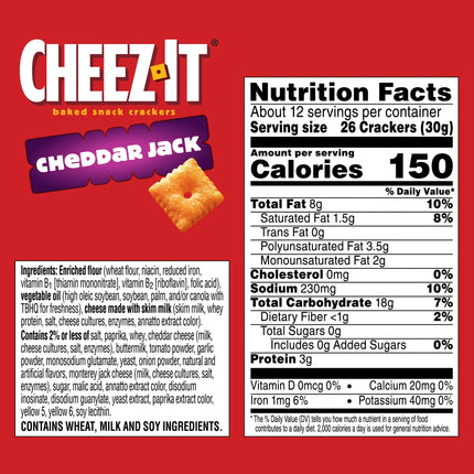 Cheez-It Cheddar Jack Cheese Crackers, Baked Snack Crackers, 12.4 Oz