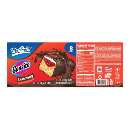Marinela Gansito Chocolatey Filled Snack Cake, 8 Packs, Strawberry, Chocolate and Crème Snack Cakes, 14.08 Oz Multipack