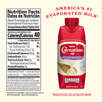 Nestle Carnation Lactose-Free Evaporated Milk for Easter Baking, 11 Fl Oz Carton