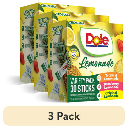 Dole Lemonade Variety Powder Mix, Tropical, Classic, & Strawberry, 30 Pack
