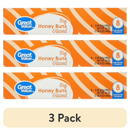 Great Value Big Glazed Honey Buns, 24 Oz, 8 Count