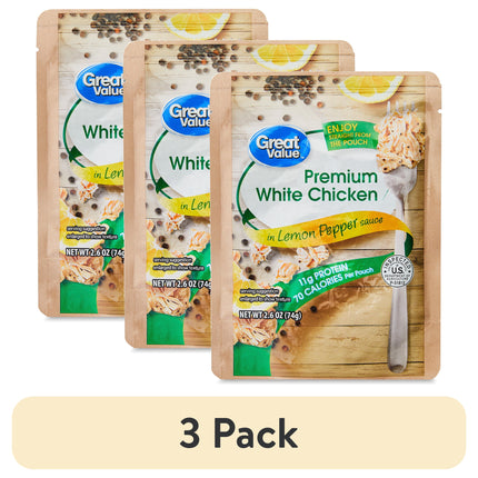 Great Value Premium White Chicken in Lemon Pepper Sauce, 2.6 Oz Pouch (Shelf Stable)
