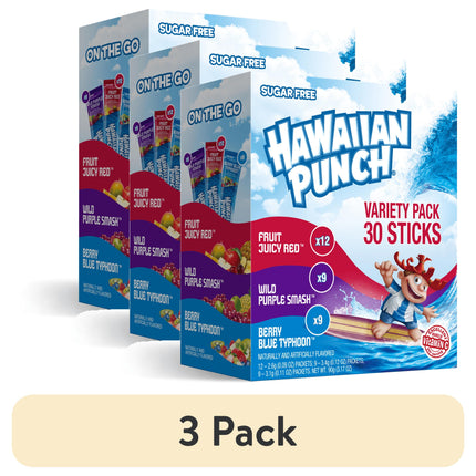 Hawaiian Punch Powder Drink Mix Variety Pack, Red, Blue, & Purple, Sugar-Free, 30 Count