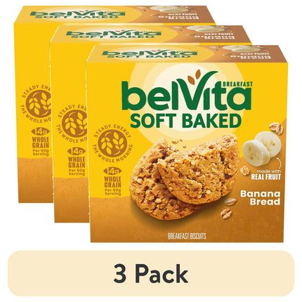 Belvita Soft Baked Breakfast Bars, Banana Bread, 5 Packs (1 Biscuit per Pack)