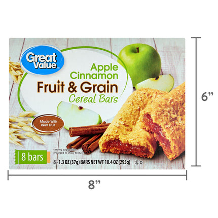 Great Value Fruit & Grain Cereal Bars Apple Cinnamon, 10.4 Oz, 8 Count